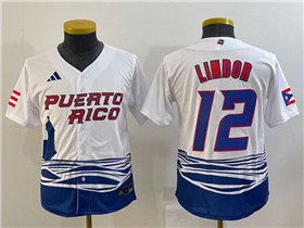 Puerto Rico Baseball #12 Francisco Lindor Youth White 2023 World Baseball Classic Jersey