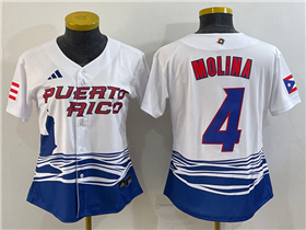 Puerto Rico Baseball #4 Yadier Molina Women's White 2023 World Baseball Classic Jersey
