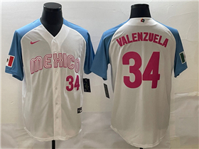 Mexico Baseball #34 Fernando Valenzuela White/Baby Blue 2023 World Baseball Classic Jersey