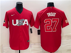 USA Baseball #27 Mike Trout Red 2023 World Baseball Classic Jersey