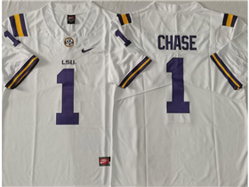 LSU Tigers #1 Ja'Marr Chase White College Football Jersey