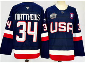 2025 4 Nations Face-Off Team USA #34 Auston Matthews Navy Hockey Jersey
