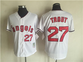 Los Angeles Angels #27 Mike Trout Throwback White Jersey