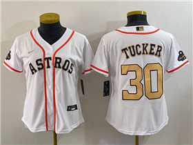 Houston Astros #30 Kyle Tucker Women's White/Gold 2023 Gold Collection Jersey