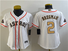 Houston Astros #2 Alex Bregman Women's White/Gold 2023 Gold Collection Jersey