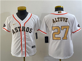 Houston Astros #27 José Altuve Youth White/Gold 2023 Gold Collection Jersey