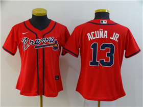 Atlanta Braves #13 Ronald Acuna Jr. Women's Red Cool Base Jersey