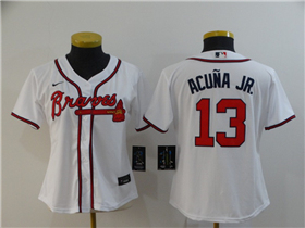 Atlanta Braves #13 Ronald Acuna Jr. Women's White Cool Base Jersey