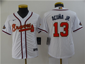 Atlanta Braves #13 Ronald Acuna Jr. Youth White 2022 Gold Program Cool Base Jersey