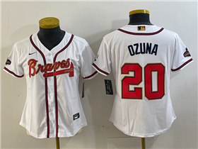 Atlanta Braves #20 Marcell Ozuna Women's White 2022 Gold Program Cool Base Jersey