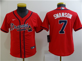 Atlanta Braves #7 Dansby Swanson Youth Red Cool Base Jersey