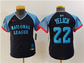 National League #22 Christian Yelich Youth Navy 2024 MLB All-Star Game Limited Jersey