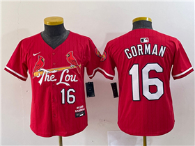 St. Louis Cardinals #16 Nolan Gorman Youth Red 2024 City Connect Limited Jersey