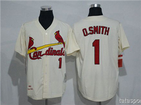 St. Louis Cardinals #1 Ozzie Smith Throwback Cream Jersey