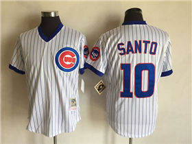 Chicago Cubs #10 Ron Santo Throwback White Pinstripe Pullover Jersey