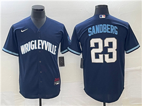 Chicago Cubs #23 Ryne Sandberg Navy 2021 City Connect Cool Base Jersey
