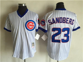 Chicago Cubs #23 Ryne Sandberg Throwback White Pinstripe Pullover Jersey