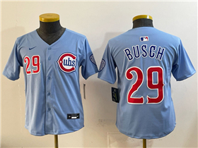 Chicago Cubs #29 Michael Busch Youth 2025 Light Blue City Connect Limited Jersey