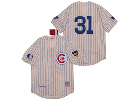 Chicago Cubs #31 Ferguson Jenkins 1969 Throwback Cream Pinstripe Jersey