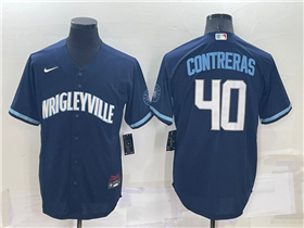 Chicago Cubs #40 Willson Contreras Navy 2021 City Connect Cool Base Jersey