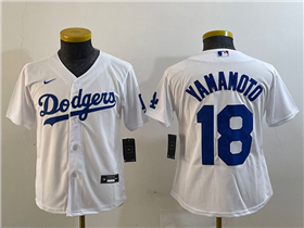 Los Angeles Dodgers #18 Yoshinobu Yamamoto Youth White Jersey