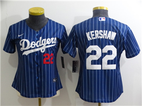 Los Angeles Dodgers #22 Clayton Kershaw Women's Blue Pinstripe Cool Base Jersey