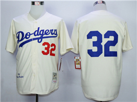 Brooklyn Dodgers #32 Sandy Koufax 1955 Throwback Cream Jersey