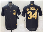 Los Angeles Dodgers #34 Fernando Valenzuela Black Gold Jersey