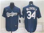 Los Angeles Dodgers #34 Fernando Valenzuela Blue Pinstripe Cool Base Jersey
