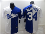 Los Angeles Dodgers #34 Fernando Valenzuela Split Royal Blue/White Cool Base Jersey