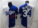 Los Angeles Dodgers #34 Fernando Valenzuela Split Royal Blue/White Cool Base Jersey