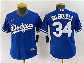 Los Angeles Dodgers #34 Fernando Valenzuela Youth Royal Blue Cool Base Jersey