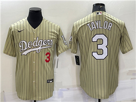 Los Angeles Dodgers #3 Chris Taylor Gold Pinstripe Cool Base Jersey
