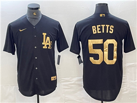 Los Angeles Dodgers #50 Mookie Betts Black Gold Jersey