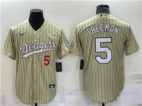 Los Angeles Dodgers #5 Freddie Freeman Gold Pinstripe Cool Base Jersey