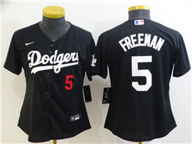 Los Angeles Dodgers #5 Freddie Freeman Women's Black Turn Back The Clock Jersey