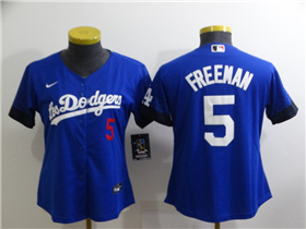 Los Angeles Dodgers #5 Freddie Freeman Women's Royal Blue 2021 City Connect Cool Base Jersey