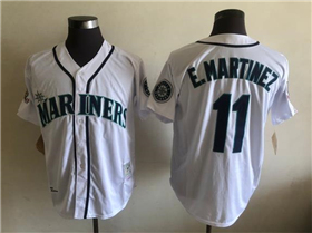 Seattle Mariners #11 Edgar Martinez Throwback White Jersey