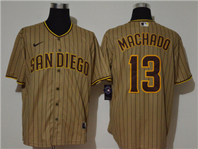 San Diego Padres #13 Manny Machado Gray Pinstripe Cool Base Jersey