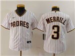 San Diego Padres #3 Jackson Merrill Youth White Pinstripe Jersey