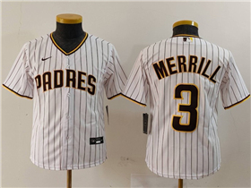 San Diego Padres #3 Jackson Merrill Youth White Pinstripe Jersey