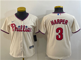 Philadelphia Phillies #3 Bryce Harper Women's Cream Jersey