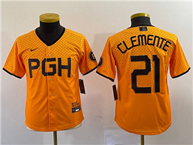 Pittsburgh Pirates #21 Roberto Clemente Youth Gold 2023 City Connect Jersey