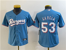 Texas Rangers #53 Adolis Garcia Youth Light Blue Cool Base Jersey