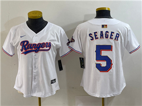 Texas Rangers #5 Corey Seager Women's White 2024 Gold Collection Limited Jersey