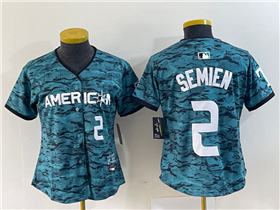American League Texas Rangers #2 Marcus Semien Women's Teal 2023 MLB All-Star Game Jersey