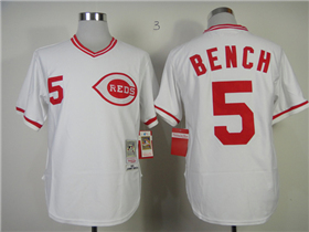 Cincinnati Reds #5 Johnny Bench 1975 Throwback White Jersey
