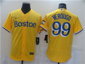 Boston Red Sox #99 Alex Verdugo Gold with Name 2021 City Connect Flex Base Jersey