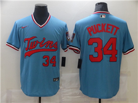 Minnesota Twins #34 Kirby Puckett Vintage Light Blue Jersey