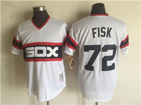 Chicago White Sox #72 Carlton Fisk Throwback White Pullover Jersey